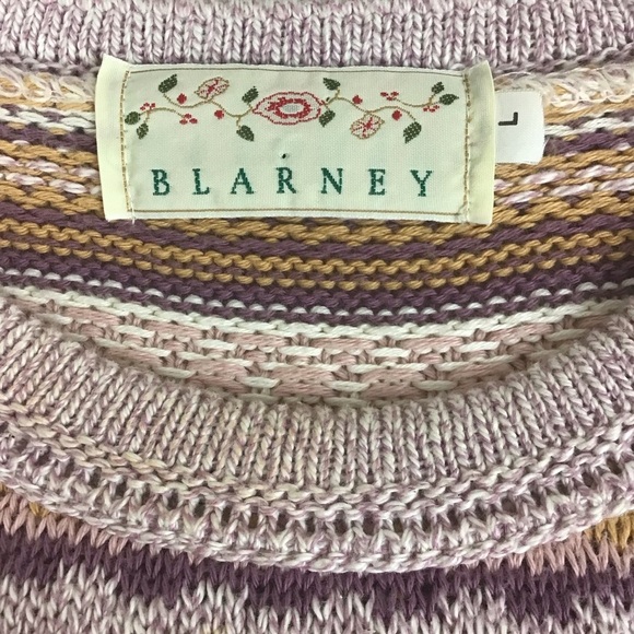 Blarney Vintage Cotton Knit Jumping Sheep Crewneck Sweater Size Large Pink/Gold - Picture 5 of 10